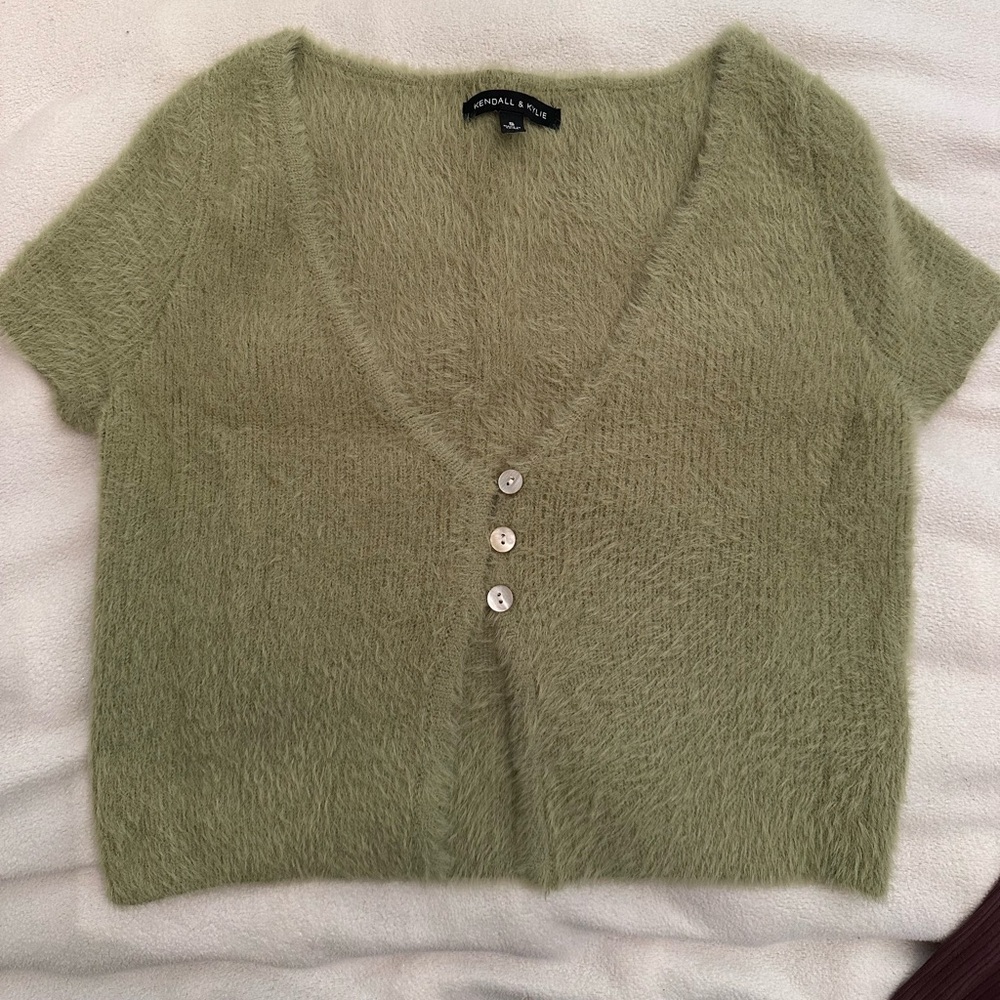 pacsun fuzzy green cropped sweater top